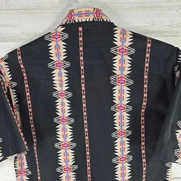VINTAGE Wrangler Aztec Western Brushpopper Black Pearl Snap Shirt MEN'S MEDIUM.. - Picture 8 of 16